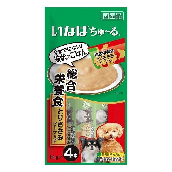 【取り寄せ品のご注意事項（ご注文前にご確認ください）】・本商品は原則注文後のキャンセルはお受けできません。・本商品と他商品で同梱注文をいただき、仮に他商品が完売等でご用意できない場合でも本商品は発送させていただきます。・本商品を複数（2点以上）注文いただき、完売等で注文数のご用意できない場合でもご用意できた数量は発送させていただきます。【商品説明】とりささみをベースに愛犬の好きな素材をトッピング。保存料不使用。ちゅ〜っと出して、なめるだけで簡単に栄養補給。【商品詳細】・原材料鶏肉(ささみ)、鶏脂、牛肉、ビーフエキス、酵母エキス、タンパク加水分解物、増粘剤(加工でん粉)、ミネラル類(Ca、Fe、Cu、Mn、Zn、I、K)、増粘多糖類、ビタミン類(A、D3、E、B1、葉酸、B12、コリン)、キトサン、紅麹色素、緑茶エキス・賞味期限別途パッケージに記載・保存方法別途パッケージに記載・メーカー名いなばペットフード 株式会社・原産国または製造地日本【送料について】北海道、沖縄、離島は送料を頂きます。まぐろ単品6個セット12個セット24個セットとりささみ単品6個セット12個セット24個セットとりささみ ビーフ入り単品6個セット12個セット24個セットとりささみ チーズ入り単品6個セット12個セット24個セットとりささみ 緑黄色野菜入り単品6個セット12個セット24個セット1歳までの子犬用 とりささみ単品6個セット12個セット24個セット