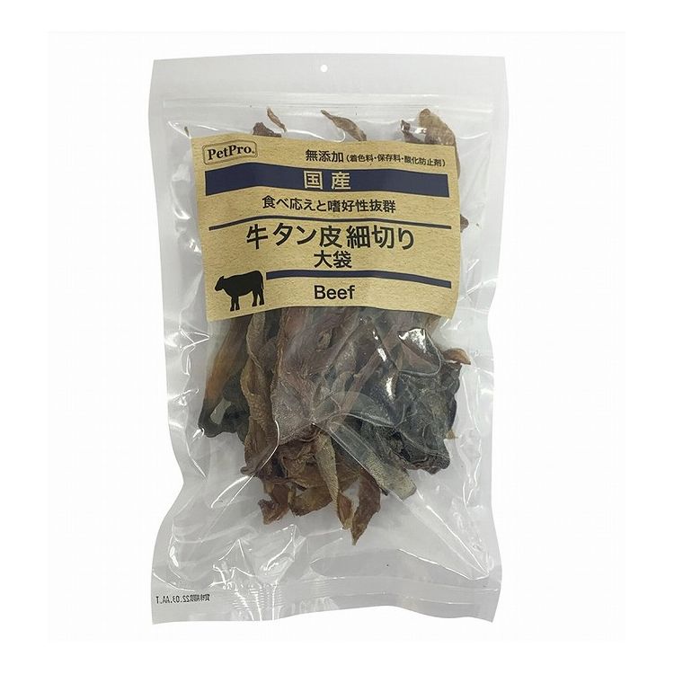 ペットプロ 国産おやつ 無添加 牛タン皮細切り 大袋 140g 国産 日本製 犬用 犬 おやつ スナック ジャー..