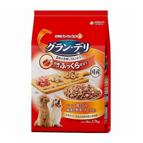 樂天商城 - ユニ・チャーム グラン・デリ ふっくら仕立て ビーフ・鶏ささみ・緑黄色野菜・チーズ・角切りビーフ粒入り 1.7kg