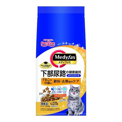 樂天商城 - ペットライン メディファス 避妊・去勢後のケア 子ねこから10歳まで チキン&フィッシュ味705g (235g×3)