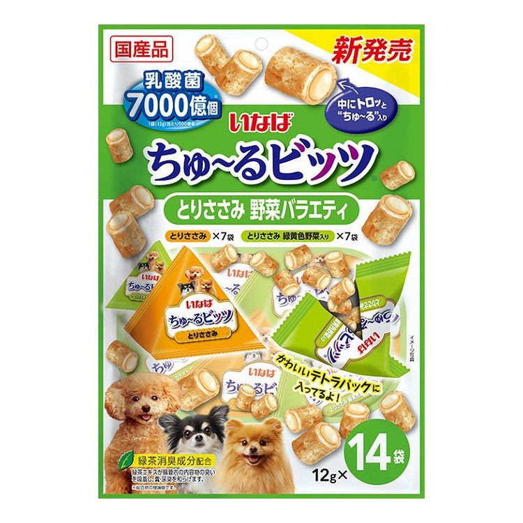 乐天商城 - 【4個セット】 いなば ちゅ~るビッツ とりささみ 野菜バラエティ 12g×14袋 x4【送料無料】