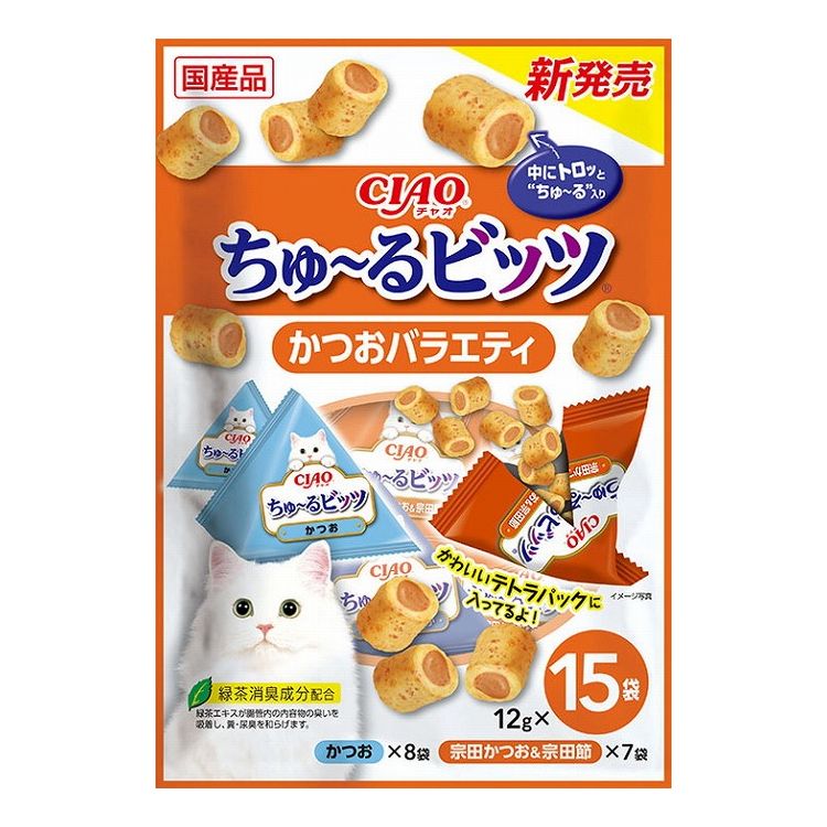 【4個セット】 CIAO ちゅ~るビッツ かつおバラエティ 12g×15袋 x4【送料無料】