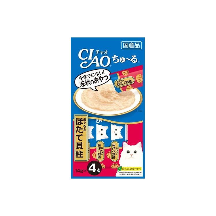 【12個セット】 CIAO ちゅ~る まぐろ&ほたて貝柱 14g×4本 x12【送料無料】