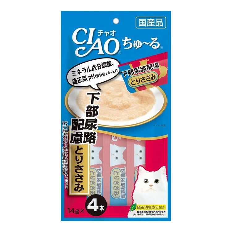 【取り寄せ品のご注意事項（ご注文前にご確認ください）】・本商品は原則注文後のキャンセルはお受けできません。・本商品と他商品で同梱注文をいただき、仮に他商品が完売等でご用意できない場合でも本商品は発送させていただきます。・本商品を複数（2点以上）注文いただき、完売等で注文数のご用意できない場合でもご用意できた数量は発送させていただきます。【商品説明】とろ〜り食べやすい液状おやつ！今までにない液状のおやつです。ちゅ〜るっと出して、猫ちゃんがペロペロなめて楽しめます。とりささみをペーストにしました。アミノ酸とミネラルのバランスを調整し、尿石の形成に配慮しました。●原材料(成分)鶏肉(ささみ)、鶏脂、ほたてエキス、DHA・EPA含有精製魚油、オリゴ糖、増粘剤(加工でん粉)、増粘多糖類、ミルクカルシウム、クエン酸カリウム、ビタミンE、紅麹色素、緑茶エキス●賞味／使用期限(未開封)24ヶ月※仕入れ元の規定により半年以上期限の残った商品のみ出荷致します。●保存方法別途パッケージに記載●メーカー名いなばペットフード 株式会社【送料について】北海道、沖縄、離島は送料を頂きます。