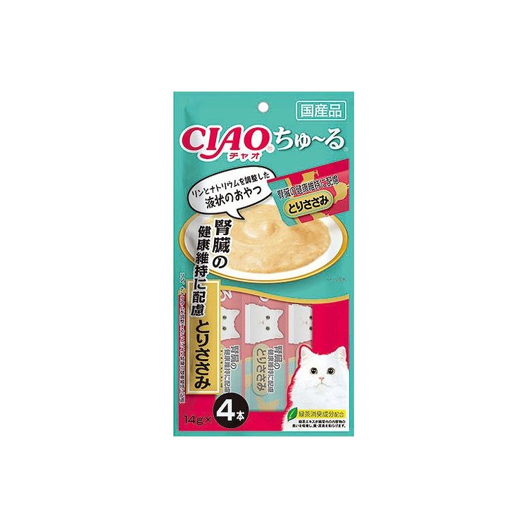 【24個セット】 CIAO ちゅ~る 腎臓の健康維持に配慮 とりささみ 14g×4本 x24【送料無料】