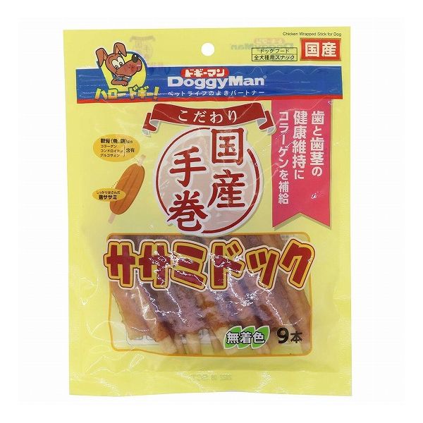 【取り寄せ品のご注意事項（ご注文前にご確認ください）】・本商品は原則注文後のキャンセルはお受けできません。・本商品と他商品で同梱注文をいただき、仮に他商品が完売等でご用意できない場合でも本商品は発送させていただきます。・本商品を複数（2点以上）注文いただき、完売等で注文数のご用意できない場合でもご用意できた数量は発送させていただきます。【商品説明】歯と歯茎の健康維持に！食感の違いも楽しいスナック♪・魚と鶏の軟骨を配合した噛みごたえあるスティックを、やわらかさを残した鶏ササミでサンド。コラーゲンを摂取することで歯と歯を支える歯茎の健康を維持します。・生地は魚肉、鶏肉をベースにコラーゲン、コンドロイチン、グルコサミンを含有した軟骨入り。●原材料(成分)鶏肉(ササミ、胸肉、軟骨)、小麦粉、コーンスターチ、魚肉(白身魚、軟骨)、ソルビトール、プロピレングリコール、ミネラル類(ナトリウム)、リン酸塩(Na)、酸化防止剤(ビタミンC、ビタミン?)、発色剤(亜硝酸ナトリウム)●賞味／使用期限(未開封)12ヶ月※仕入れ元の規定により半年以上期限の残った商品のみ出荷致します●保存方法別途パッケージに記載●原産国または製造地日本●メーカー名ドギーマンハヤシ 株式会社【送料について】北海道、沖縄、離島は送料を頂きます。