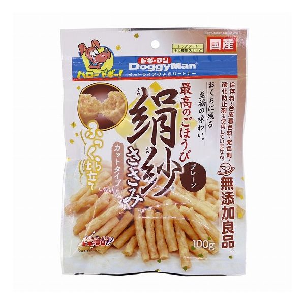 【商品説明】ササミたっぷりやわらか食感のおやつ！・絹のようになめらかで、ふんわりやさしい口当たり・おくちの中にふわっと広がる、ささみの旨みと香り・健康維持にグルコサミン、コンドロイチン、コラーゲン配合・保存料、合成着色料、発色剤、酸化防止剤不使用。●原材料(成分)肉類(鶏ササミ、鶏胸肉、鶏肉)、小麦粉、糖類、タピオカでん粉、コラーゲンペプチド、魚軟骨抽出物(コンドロイチン含有)、グリセリン、トレハロース、膨張剤、ソルビトール、ミネラル類(ナトリウム)、ポリリン酸ナトリウム、着色料(クチナシ、ルテイン)、グルコサミン●賞味／使用期限(未開封)12ヶ月※仕入れ元の規定により半年以上期限の残った商品のみ出荷致します●保存方法別途パッケージに記載●原産国または製造地日本●メーカー名ドギーマンハヤシ 株式会社【送料について】北海道、沖縄、離島は送料を頂きます。