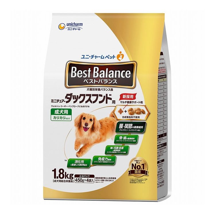 【取り寄せ品のご注意事項（ご注文前にご確認ください）】・本商品は原則注文後のキャンセルはお受けできません。・本商品と他商品で同梱注文をいただき、仮に他商品が完売等でご用意できない場合でも本商品は発送させていただきます。・本商品を複数（2点以上）注文いただき、完売等で注文数のご用意できない場合でもご用意できた数量は発送させていただきます。【商品説明】犬種の特徴に合わせた健康サポート・ミニチュアダックスフンドに合わせた専用設計・腰、関節の健康維持のために、グルコサミン、コンドロイチンを配合・消化性に配慮した原材料を配合・骨、歯の健康維持のために、カルシウム、リンをバランスよく調整・輝く毛艶、皮膚の健康維持のために、オメガ6＆3脂肪酸をバランスよく調整・ビタミンE配合で、健康維持により免疫力維持をサポート・健康な便に配慮して食物繊維たっぷりの素材を配合●原材料(成分)穀類(トウモロコシ、小麦粉、パン粉、コーングルテンミール、玄米)、肉類(チキンミール、チキン、チキンエキス)、魚介類(フィッシュミール、フィッシュエキス、小魚パウダー)、動物性油脂、豆類(大豆、大豆パウダー、大豆エキス)、野菜類(ビートパルプ、ニンジンパウダー、カボチャパウダー、ホウレンソウパウダー)、酵母、糖類(ショ糖、オリゴ糖)、ミネラル類(カルシウム、塩素、銅、鉄、ヨウ素、カリウム、ナトリウム、亜鉛)、ソルビトール、グリセリン、ビタミン類(A、B1、B2、B6、B12、D、E、K、コリン、パントテン酸)、グルコサミン塩酸塩、pH調整剤、保存料(ソルビン酸K)、ミルクカルシウム、酸化防止剤(エリソルビン酸Na、ミックストコフェロール、ハーブエキス)、コンドロイチン硫酸●エネルギー約360kcal/100g●賞味／使用期限(未開封)18ヶ月※仕入れ元の規定により3ヵ月を切った商品は出荷致しません●保存方法別途パッケージに記載●原産国または製造地日本【送料について】北海道、沖縄、離島は送料を頂きます。