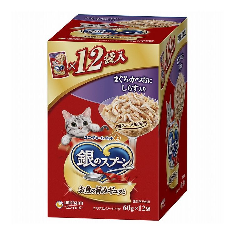 【取り寄せ品のご注意事項（ご注文前にご確認ください）】・本商品は原則注文後のキャンセルはお受けできません。・本商品と他商品で同梱注文をいただき、仮に他商品が完売等でご用意できない場合でも本商品は発送させていただきます。・本商品を複数（2点以上）注文いただき、完売等で注文数のご用意できない場合でもご用意できた数量は発送させていただきます。【商品説明】お魚の旨みギュッと！・たっぷりの身とうまみで抜群のおいしさを実現・ねこが大好きなやわらかゼリータイプ・60gパウチが1箱に12個入ったパック●原材料(成分)魚介類(かつお、まぐろ、しらす、フィッシュエキス)、調味料、増粘多糖類●エネルギー約25kcal/1袋●賞味／使用期限(未開封)24ヶ月※仕入れ元の規定により3ヵ月を切った商品は出荷致しません●保存方法別途パッケージに記載●原産国または製造地タイ【送料について】北海道、沖縄、離島は送料を頂きます。