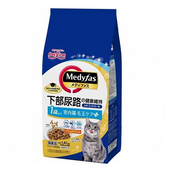 【2個セット】 ペットライン メディファス 室内猫 毛玉ケアプラス 1歳から チキン&フィッシュ味 1.41kg(235g×6)【送料無料】
