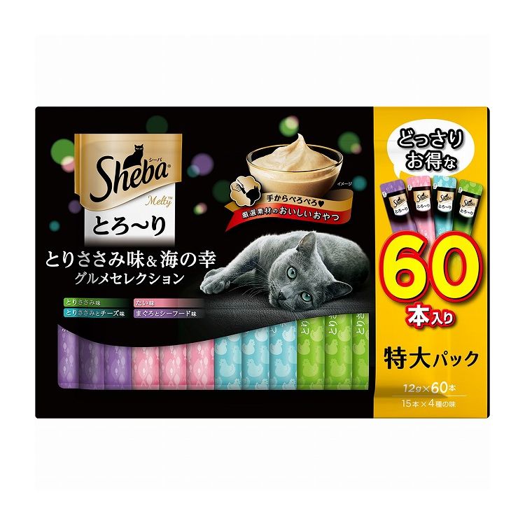 【取り寄せ品のご注意事項（ご注文前にご確認ください）】・本商品は原則注文後のキャンセルはお受けできません。・本商品と他商品で同梱注文をいただき、仮に他商品が完売等でご用意できない場合でも本商品は発送させていただきます。・本商品を複数（2点以上）注文いただき、完売等で注文数のご用意できない場合でもご用意できた数量は発送させていただきます。【商品説明】愛猫と夢中になる“とろ〜り”おやつ猫ちゃんが手からでも舐めやすい、贅沢なおいしさの“とろ〜り”おやつ。人気の4種をたっぷり入れたセレクションの大容量タイプ。●原材料(成分)肉類(鶏肉、ささみ)、魚類(かつお、白身魚、たい、まぐろエキス等)、小海老、チーズ、増粘安定剤(加工でん粉、増粘多糖類)、調味料(アミノ酸等)、EDTA-Na、発色剤(亜硝酸Na)●保証成分タンパク質5.0％以上、脂質0.2％以上、粗繊維0.5％以下、灰分3.0％以下、水分90.0％以下●賞味／使用期限(未開封)24ヶ月※仕入れ元の規定により3か月以上期限の残った商品のみ出荷致します。●保管方法・直射日光、高温多湿の場所をさけて保存してください。・開封後は冷蔵庫で保管し、お早めにお使いください。●原産国タイ●メーカー名マースジャパンリミテッド【送料について】北海道、沖縄、離島は送料を頂きます。