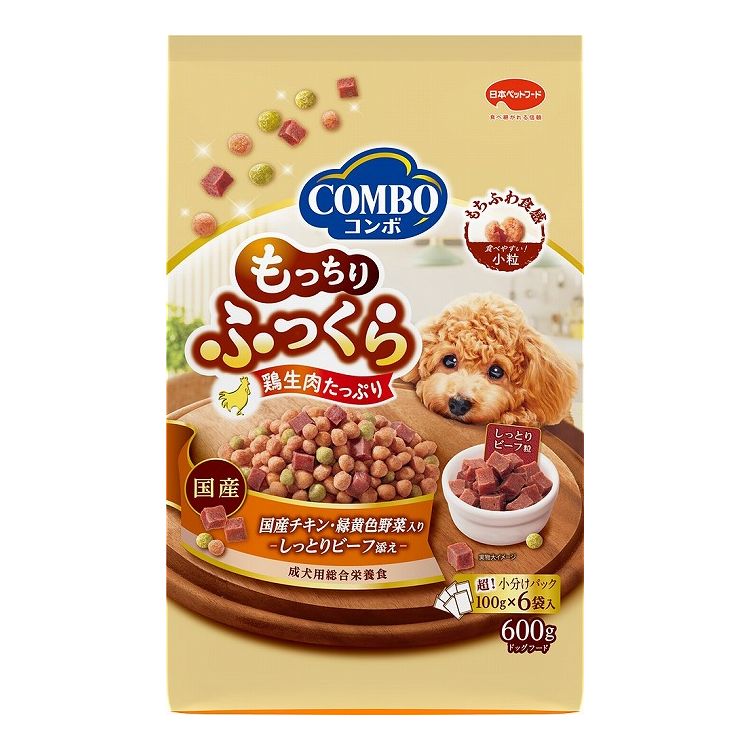 【取り寄せ品のご注意事項（ご注文前にご確認ください）】・本商品は原則注文後のキャンセルはお受けできません。・本商品と他商品で同梱注文をいただき、仮に他商品が完売等でご用意できない場合でも本商品は発送させていただきます。・本商品を複数（2点以上）注文いただき、完売等で注文数のご用意できない場合でもご用意できた数量は発送させていただきます。【商品説明】この食感たまらない！生肉仕立てのもちふわ食感フード■オリジナル製法国産の鶏生肉をたっぷりと練り込んだ生地を、独自のおいしさに仕上げました。他にはないもちふわ食感と、お肉のうまみが詰まったおいしいをお楽しみいただけます。■毎日の食事にお肉と野菜入りのバランスレシピ■歯の健康維持やわらかいフードだからこそ、リンゴ酸配合■関節の健康維持グルコサミン配合■小分けパック作りたてのおいしさそのままフレッシュパック〇原材料(成分)穀類(小麦粉、コーンフラワー、小麦グルテン)、大豆たんぱく、肉類(国産鶏肉、国産鶏レバー、ビーフ)、糖類(ショ糖、オリゴ糖)、動物性油脂、食塩、セレン酵母、野菜類(トマト、ニンジン、ホウレンソウ)、小魚粉末、チーズ、プロピレングリコール、ミネラル類(カルシウム、リン、ナトリウム、クロライド、銅、マンガン、亜鉛、ヨウ素、コバルト)、ソルビトール、加工デンプン、グリセリン、保存料(ソルビン酸カリウム、デヒドロ酢酸ナトリウム)、ポリリン酸ナトリウム、酸味料(クエン酸、リンゴ酸)、メチオニン、香料、ビタミン類(A、B1、B2、B12、D、E、コリン)、pH調整剤、着色料(食用赤色106号、食用黄色4号、食用黄色5号、食用青色1号)、酸化防止剤(エリソルビン酸ナトリウム)、発色剤(亜硝酸ナトリウム)、グルコサミン〇保証成分たんぱく質15.0％以上、脂質4.8％以上、粗繊維3.0％以下、灰分8.0％以下、水分30.0％以下、カルシウム0.7％以上、リン0.6％以上、リノール酸0.8％以上〇賞味／使用期限(未開封)360日※仕入れ元の規定により3ヵ月以上の商品のみ出荷致します〇保管方法・直射日光を避け、涼しく乾燥した場所に保存してください。・開封後は虫などが入らないように注意し、お早めにお与えください。給与方法・そのまま与えます。(総合栄養食ですから、本商品と水だけで必要なすべての栄養をバランスよく摂ることができます。)・本商品は成犬以上が対象です。子犬(12カ月まで)には子犬用フードをお与えください。〇原産国日本〇メーカー名日本ペットフード 株式会社【送料について】北海道、沖縄、離島は送料を頂きます。