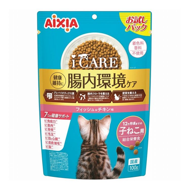 乐天商城 - アイシア i CARE キャットドライ 12ヶ月頃までの子ねこ用 フィッシュ&チキン味 100g