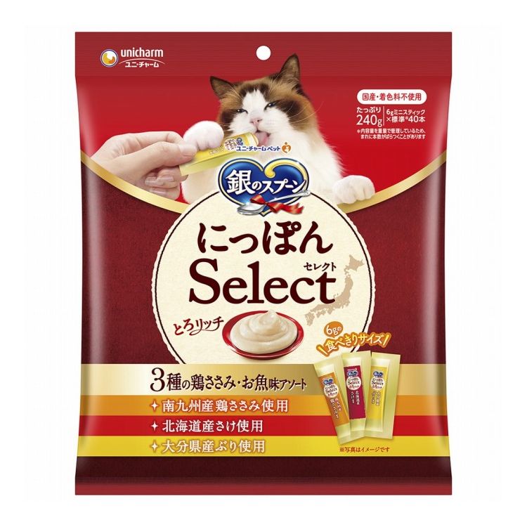樂天商城 - ユニチャーム 銀のスプーン にっぽんSelect とろリッチ 3種の鶏ささみ・お魚味アソート 鶏ささみ&鮭&ぶり 240g