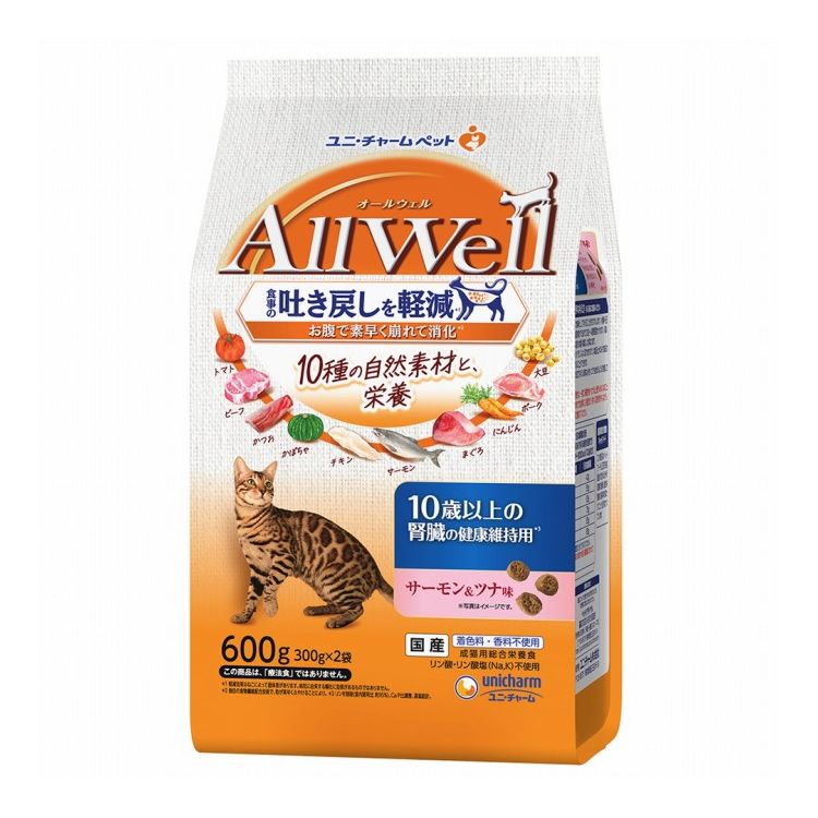 樂天商城 - ユニチャーム AllWell 10種の自然素材 10歳以上の腎臓の健康維持用 サーモン&ツナ味 600g