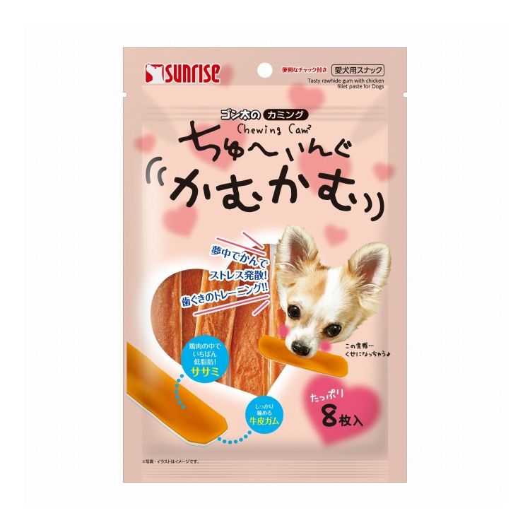 【商品説明】・板状の牛皮にワンちゃんの大好きな鶏ササミを塗り付けた牛皮ガムです。・噛むことで歯と歯ぐきの健康維持やストレス解消に役立ち、夢中になって噛む姿も楽しめるスナックです。〇原材料(成分)肉類(鶏ササミ、牛皮)、でん粉類(タピオカでん粉)、増粘安定剤(グリセリン、グアーガム)、トレハロース、ミネラル類(塩化ナトリウム)〇賞味/使用期限(未開封)540日※仕入れ元の規定により3ヶ月以上期限の残った商品のみ出荷致します。〇保管方法・高温、多湿、日光をさけて保存し、開封後は早めにお与えください。〇給与方法・パッケージ記載の与え方を目安に2〜3回に分け、おやつとしてお与えください。〇原産国中国〇メーカー名株式会社マルカンサンライズ事業部【取り寄せ品のご注意事項（ご注文前にご確認ください）】・本商品は原則注文後のキャンセルはお受けできません。・本商品と他商品で同梱注文をいただき、仮に他商品が完売等でご用意できない場合でも本商品は発送させていただきます。・本商品を複数（2点以上）注文いただき、完売等で注文数のご用意できない場合でもご用意できた数量は発送させていただきます。【送料について】北海道、沖縄、離島は送料を頂きます。