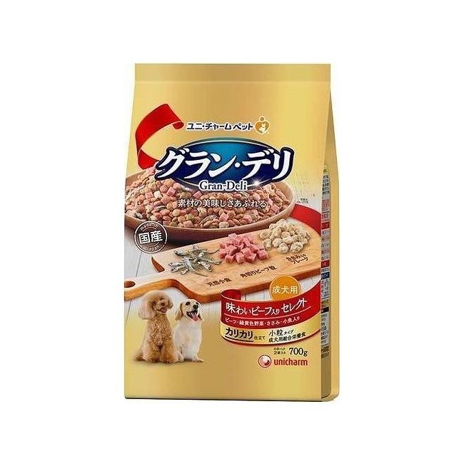 乐天商城 - ユニチャーム グランデリ カリカリ仕立て 成犬用味わいビーフ入りセレクト 700g 日本製 国産