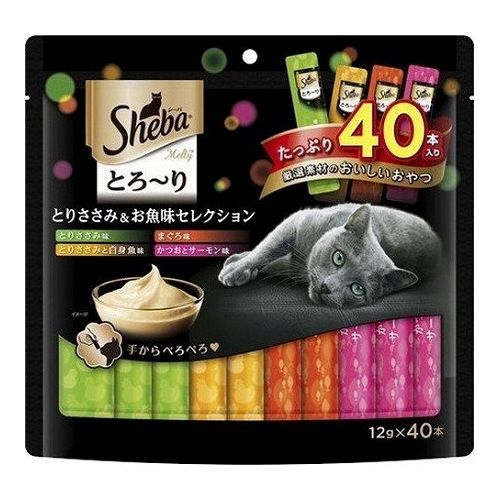 【商品説明】●猫ちゃんが手からでも舐めやすい、贅沢なおいしさのとろ〜りおやつです。●人気の4種をたっぷり入れたセレクションの大容量タイプです。・保存方法直射日光を避け、常温で保温して下さい。・原材料肉類（鶏肉、ささみ等）、魚類（かつお、サーモン、白身魚、まぐろエキス等）、増粘安定剤（加工でん粉）、調味料（アミノ酸等）、増粘多糖類、EDTA-Na、発色剤（亜硝酸Na）・メーカー名マースジャパンリミテッド ・生産国タイ・賞味期限別途パッケージに記載・内容量1個(12gx40本)【送料について】北海道、沖縄、離島は送料を頂きます。