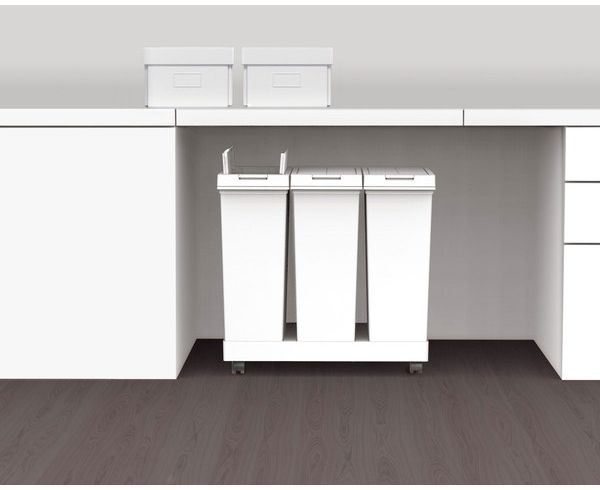 ゴミ箱 棚下で使えるプッシュ3分別ワゴン 20L×3 ホワイト(代引不可)【送料無料】 [2]