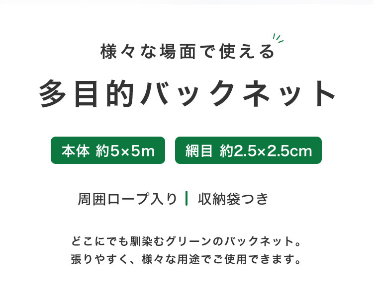 バックネット 野球 5×5m 網目2.5cm グリーン 防球ネット ネット 保護用ネット 養生 多目的ネット ゴルフネットバッティングネット カラスよけ ゴミネット カーゴネット グリーンネット テニス サッカー【送料無料】 3