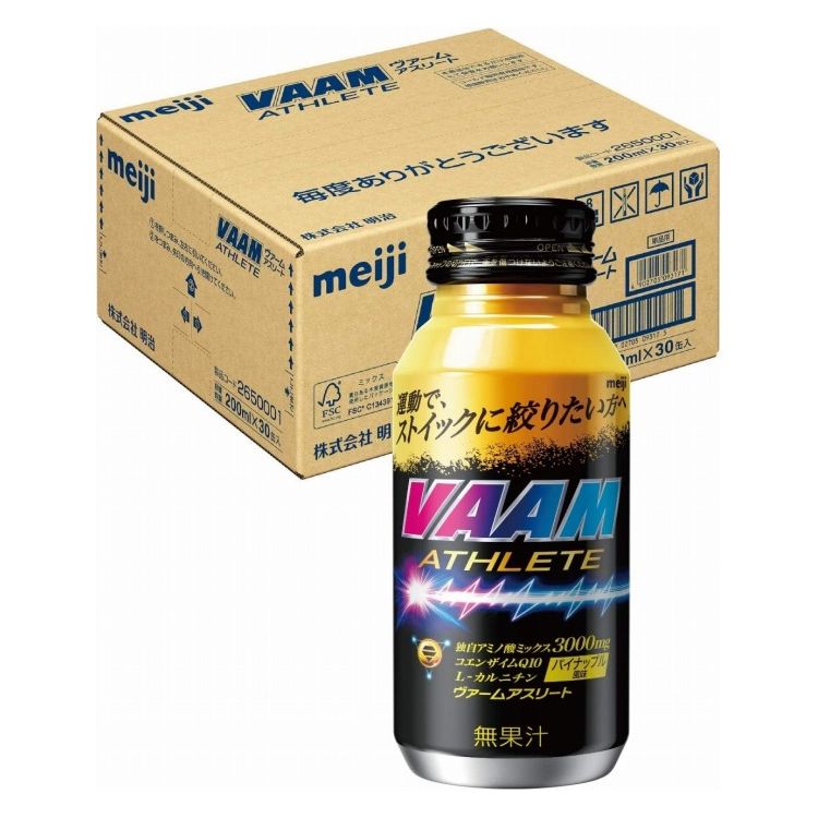 【商品詳細】運動で、引き締めたい方へ　1本に、独自アミノ酸ミックス3000mgとコエンザイムQ10を30mg、L-カルニチンを200mg配合したプレミアムなVAAMです。商品区分:食品原材料(アレルギー表記含む):砂糖（国内製造）、L-カルニチン、コエンザイムQ10／フェニルアラニン、酸味料、アラニン、アルギニン、甘味料（アセスルファムK、ステビア）、香料、増粘剤（キサンタン）保存方法:常温内容量:200ml×6×5メーカー名:明治賞味期限:360日生産国・加工国:日本【送料について】北海道、沖縄、離島は送料を頂きます。LINK1ケース2ケース3ケース4ケース