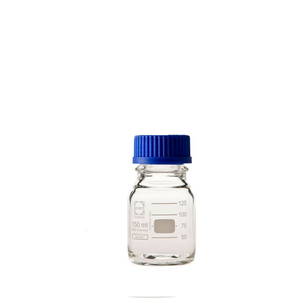■商品内容ねじ口びんはバイオテクノロジー関連をはじめ、高純度医薬・試薬や分析用標準液などの保存容器として幅広くご使用いただける多目的びんです。ガラス材質は、JIS R3503（1994年）「ほうけい酸ガラス-1」に相当するDURAN（R）を使用しています。遮光を目的として茶染めにした、茶かっ色のねじ口びん（DURAN（R））も用意しています。DURAN（R）はドイツSCHOTT（ショット）グループの登録商標です。キャップは全品ISOねじ（GL）を使用しています。用途に応じてキャップを選択可能です。ビン底は小球をつけて接触面積を小さくしています。均一な肉厚で機械的強度が増加しています。■商品スペック容量:150mL胴外径(mm):62高さ(mm):105口内径φ(mm):30材質:キャップ：ポリプロピレン、液切リング：ポリプロピレン、瓶本体：ほうけい酸ガラスねじ規格:GL-45原産国:Germany注意:高さには栓を含みません。入数:10個■送料・配送についての注意事項●本商品の出荷目安は【3 - 6営業日　※土日・祝除く】となります。●お取り寄せ商品のため、稀にご注文入れ違い等により欠品・遅延となる場合がございます。●本商品は同梱区分【TS1】です。同梱区分が【TS1】と記載されていない他商品と同時に購入された場合、梱包や配送が分かれます。●沖縄、離島および一部地域への配送時に追加送料がかかる場合や、配送ができない場合がございます。