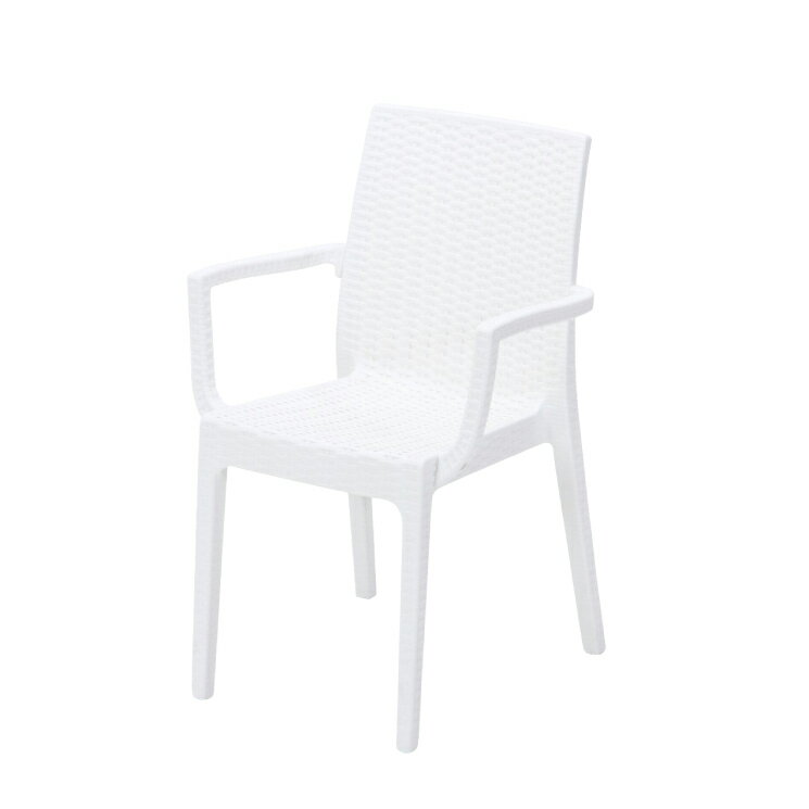 【サイズ】全体：幅54×奥行55×高さ85cm座面高さ：45cm【素材】プラスチック【詳細】■イタリア製■ラタンの風合いをプラスチックで再現■耐荷重120kg【代引きについて】こちらの商品は、代引きでの出荷は受け付けておりません。【送料について】北海道、沖縄、離島は送料を頂きます。【 イタリア製・モダンデザインガーデンファニチャーシリーズ【Stella】ステラ 】 [正方形テーブル単品] [長方形テーブル単品] [肘なしチェア単品] [肘ありチェア単品] [肘なしチェア2脚組] [肘ありチェア2脚組] [肘なし3点セット（正方形テーブル）] [肘あり3点セット（正方形テーブル）] [肘なし5点セット（長方形テーブル）] [肘あり5点セット（長方形テーブル）]