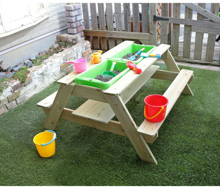 リコメン堂ファッション館の天然木 サンドテーブル ※砂別売り 砂場テーブル 砂あそび 砂場 サンドボックス 砂遊び 水遊び テーブル サンドボックス(代引不可)【送料無料】｜アングル3