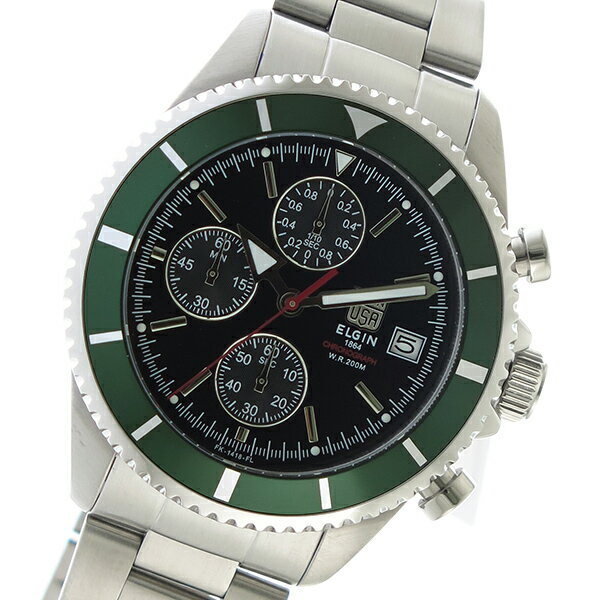 エルジン 腕時計（メンズ） エルジン ELGIN クロノ クオーツ メンズ 腕時計 FK1418S-GR ブラック ブラック
