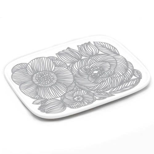 マリメッコ 066363 191 white/grey KURJENPOLVI PLATE 12X15cm クルイェンポルヴィ ゼラニウムの花 スクエアプレート 皿のサムネイル