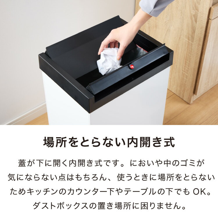 リコメン堂インテリア館のHailo ハイロ ゴミ箱 ごみ箱 ダストボックス ニュービッグボックス40L 40リットル 白 ホワイト 屋外 スリム ふた付き キッチン おしゃれ スタイリッシュ 角型 大容量 スチール ドイツ製(代引不可)【送料無料】｜アングル3