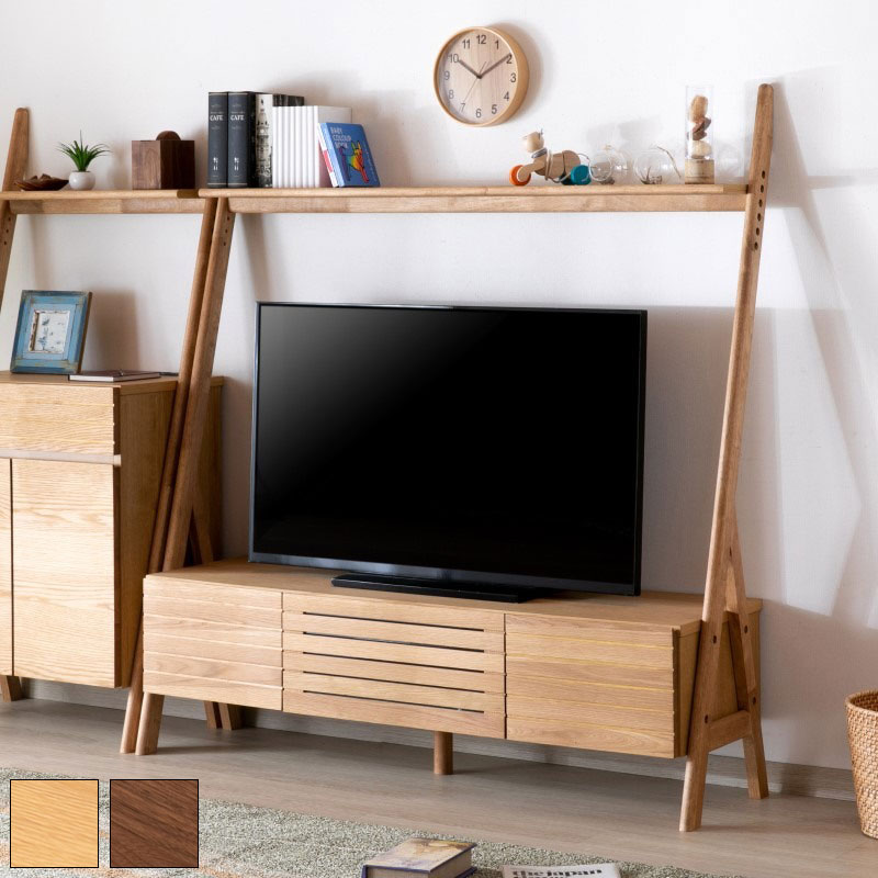 【商品説明】すっきりとした壁面TVボード。引出には横ラインがあり、空間に温かみとアクセントを演出しております。【商品サイズ】幅135×奥行40×高さ145cm【生産国】ベトナム【主素材】ミディアムブラウン：ウォルナット材オイル仕上げナチュラ...