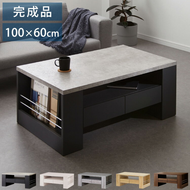 センターテーブル 完成品 大容量収納付き 幅100 ローテーブル 隠しキャスター 引出し 棚付き リビングテーブル コンクリート HORNET ホーネット ISSEIKI 一生紀(代引不可)【送料無料】