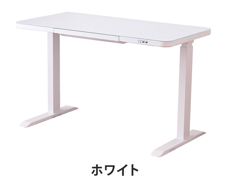 電動昇降デスク 幅114cm 引き出し1杯 USB3口付き ワイヤレスチャージャー 高さ3段階調整 高さ3段階調整可能 障害物感知機能 テレワーク 勉強机 学習机(代引不可)【送料無料】 [3]