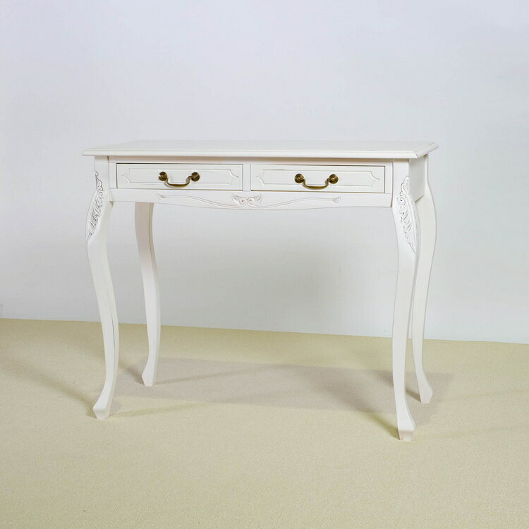 コンソールテーブル 幅90cm マホガ二ー材 完成品 ホワイト 高級感 エレガント ホワイト パソコンデスク 机 テーブル おしゃれ 北欧 インテリア コンソール サイドテーブル カウンターテーブル(代引不可)【送料無料】 [2]