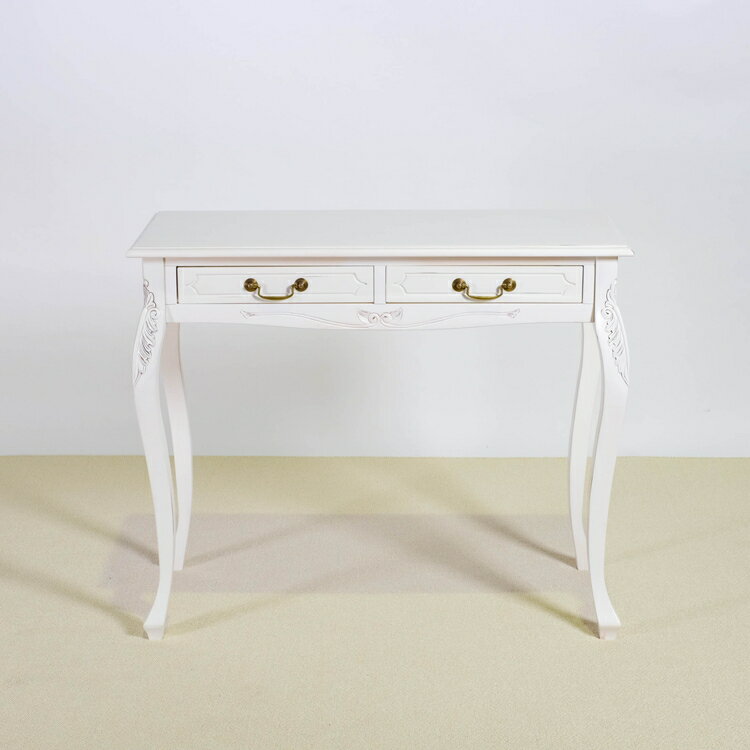 コンソールテーブル 幅90cm マホガ二ー材 完成品 ホワイト 高級感 エレガント ホワイト パソコンデスク 机 テーブル おしゃれ 北欧 インテリア コンソール サイドテーブル カウンターテーブル(代引不可)【送料無料】 [3]