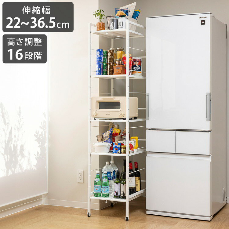 すき間収納 幅が伸縮するすき間ラック スリムタイプ 幅22~36.5cm 奥行48cm 16段階高さ調整 耐荷重5kg 隙間 キッチン収納 スリムラック キッチンラック スリム 新生活 トールワゴン Lサイズ(代引不可)【送料無料】