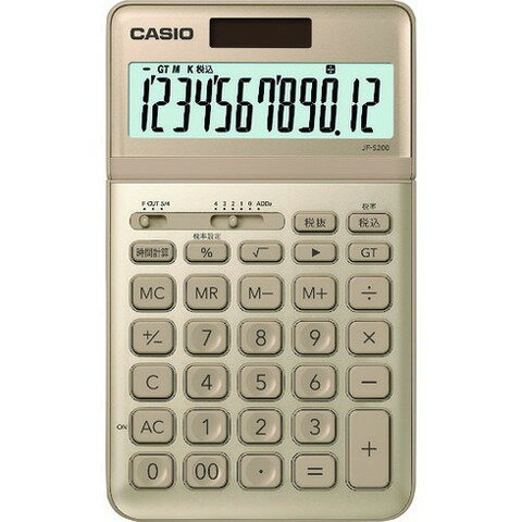 【商品詳細】●優雅に美しく、洗練されたスマートデザインです。●薄型フォルムでスタイリッシュなジャストタイプです。●桁数：12●色：ゴールド●縦(mm)：183.5●横(mm)：109●厚さ(mm)：10.8●税計算、時間計算、総合計機能付●ソーラー＋内蔵電池JANコード 4549526604287【代引きについて】こちらの商品は、代引きでの出荷は受け付けておりません。【送料について】北海道、沖縄、離島は送料を頂きます。