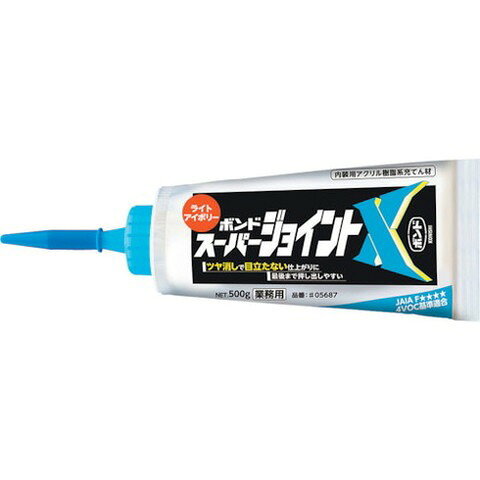【商品詳細】●つや消しタイプです。●フィルム容器で押し出し性良好です。●防カビ剤入りです。●ノンブリードタイプです。●日本接着剤工業会 JAIA　F☆☆☆☆ 4VOC基準適合品です。●壁紙のはがれ防止。●天井・壁面のコーナー部分のコーキング。●下地のスキマ、凹凸補修。●色：ライトアイボリー●容量(g)：500材質／仕上●アクリル樹脂系エマルジョン形JANコード 4901490056873【代引きについて】こちらの商品は、代引きでの出荷は受け付けておりません。【送料について】北海道、沖縄、離島は送料を頂きます。