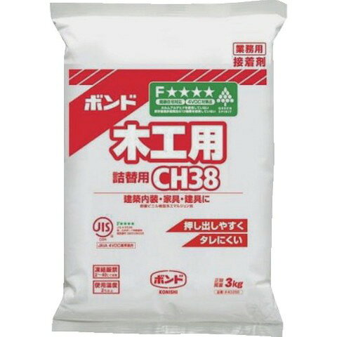 【商品詳細】●健康住宅対応品です。●水性タイプで乾燥後ほぼ透明になります。●ホルムアルデヒド・フタル酸系可塑剤は使用していません。●JIS F☆☆☆☆規格品です。●日本接着剤工業会 JAIA　4VOC基準適合品です。●建築内装木工事に。●木製家具・建具の作成に。●色：白色透明●容量(kg)：3●グリーンスピリット(コニシ自主基準規格)対応●JIS K　6804適合品●JIS A　5538適合品材質／仕上●酢酸ビニル樹脂系エマルジョン形JANコード 4901490402502【代引きについて】こちらの商品は、代引きでの出荷は受け付けておりません。【送料について】北海道、沖縄、離島は送料を頂きます。