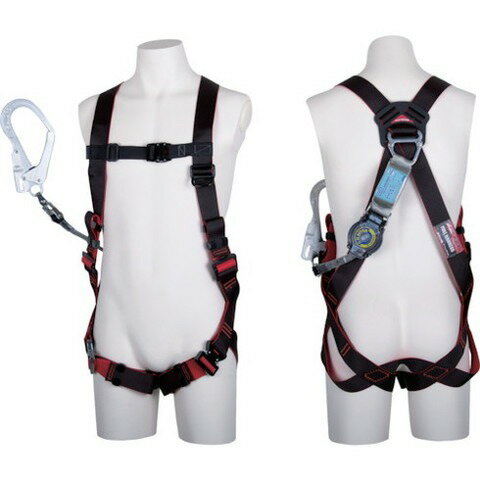 【商品詳細】●表と裏の色が異なり、ベルトのねじれが判断しやすいため装着がスムーズです。●骨盤・足回りにベルトが配置されており、落下時に衝撃荷重を分散する上、ベルトがお尻を包み込むので救助までの持久時間が向上します。●腰部の交差部が可動し、身体にフィットし屈んだ時ベルトの突っ張りを軽減します。●織ロープ長さが常に最短となる常時巻取式のランヤードSRリトラ付きで、万一の墜落時にもロック機構と常時巻取力により最短の落下距離で停止します。●サイズ：M●色：黒・赤●腿バックル：ワンタッチ●ベルト幅(mm)：45●フック口開き(mm)：50●最大使用可能質量(kg)：100●ランヤード幅×長さ(mm)：15×1600●ランヤード種類：SRリトラ●胸ベルト寸法　幅(mm)：30●適応ベルト幅(mm)：45●胴ベルトタイプ：無●腿部バックルタイプ：ワンタッチ●厚生労働省「墜落制止用器具の規格」適合品●第一種ショックアブソーバ付き●ロック巻き取り式SRリトラ1個付き●ランヤード種別：タイプ1注意●フルハーネス型着用者は落下距離に十分注意しご使用ください。JANコード 4956133074905【代引きについて】こちらの商品は、代引きでの出荷は受け付けておりません。【送料について】北海道、沖縄、離島は送料を頂きます。