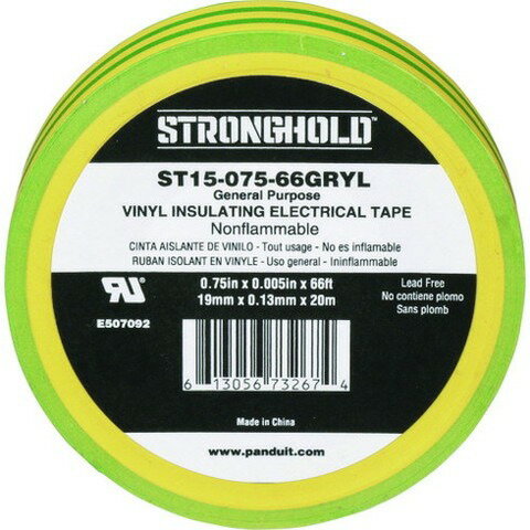 ストロングホールド StrongHoldビニールテープ 一般用途用 イエロー/グリーン 幅19.1mm 長さ20m ST15-075-66GRYL ST1507566GRYL(代引不可) ストロングホールド StrongHoldビニールテープ 一般用途用 イエロー/グリーン 幅19.1mm 長さ20m ST15-075-66GRYL ST1507566GRYL(代引不可)