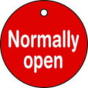 緑十字 バルブ開閉札 Normally open(赤) 50mmΦ 両面表示 PET 151120(代引不可)