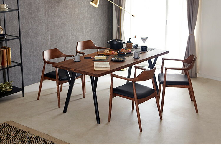 ダイニングセット 4人掛け 5点セット 幅135 ウォールナット無垢材 ダイニングテーブルセット 合皮 天然木 ダイニングチェア 食卓 テーブル 椅子 いす(代引不可)【送料無料】