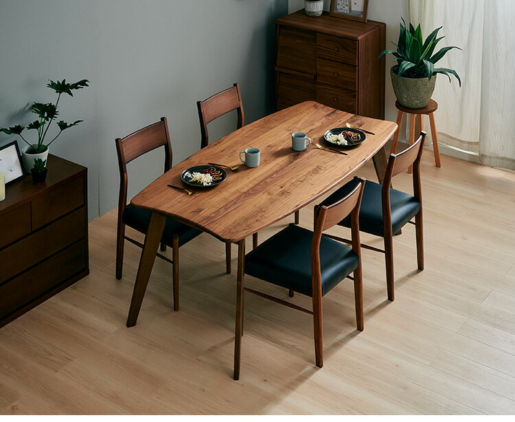 ダイニングセット 4人掛け 5点セット ウォールナット無垢材 ダイニングテーブルセット 幅140 合皮 天然木 ダイニングチェア 食卓 テーブル 椅子 いす(代引不可)【送料無料】