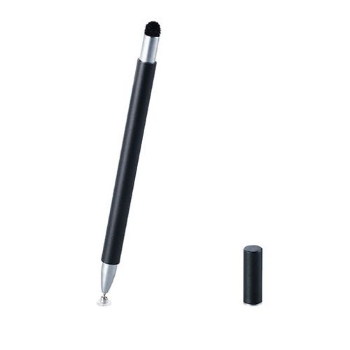 【商品特長】■ペン先直径が5.5mm(超感度タイプ)と5.4mm(ディスクタイプ)で、繊細な操作に適したスマートフォン用スリムタッチペンです。■超感度タイプのペン先は、先端に植毛された繊維が広範囲の接地面積を確保することで、ペン先を押し当てることなく、滑らかに操作できます。■ディスクタイプのペン先は、ディスクが透明で指している箇所が分かりやすく、細かな操作が可能です。■ペン軸が細いため、持ち運びにも便利です。■指先でのタッチ操作と違い、液晶画面を汚さずに操作可能です。■タッチ操作はもちろん、スライド操作も快適に行えます。■※液晶保護フィルムの種類によっては、操作時にこすれ音が生じたり、タッチペンの反応が悪くなったりすることがあります。■ペン先への摩擦や、ホコリの侵入などダメージ防ぐ、マグネットタイプのキャップが付いています。【仕様】■対応機種:各種スマートフォン・タブレット ※特定のアプリ/ソフトをご使用の際に、専用タッチペンのみでの描写設定をされている場合はご使用できない場合があります。■外形寸法:長さ約110mm×ペン径約7mm ペン先 超感度 約5.5mm ディスク 約5.4mmm■材質:ペン先:シリコンゴム、ナイロン繊維ポリカーボネート、本体:アルミニウム■カラー:ブラック【代引きについて】こちらの商品は、代引きでの出荷は受け付けておりません。【送料について】北海道、沖縄、離島は送料を頂きます。