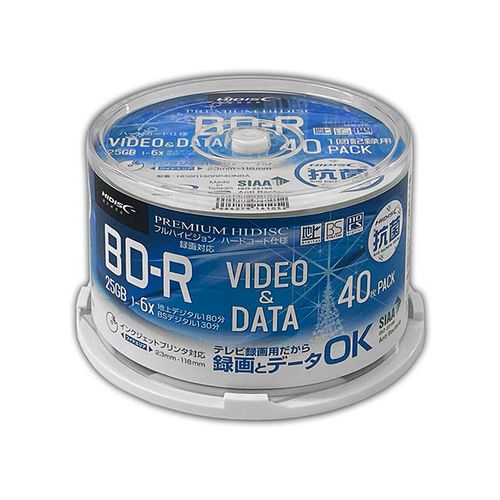 HIDISC BD-R ݥǥ Ͽ/ǡ 6® 25GB ۥ磻ȥ磻ɥץ󥿥֥ ԥɥ륱 40 HDBR130RP40NBA(Բ)̵