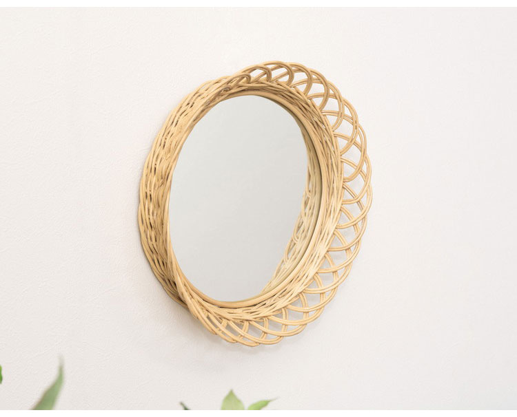 ラタンミラー ミラー 鏡 姿見 壁掛け ウォールミラー 丸型 円型 ラタン 籐 シンプル おしゃれ ナチュラル インテリア 省スペース 新生活 一人暮らし(代引不可)【送料無料】