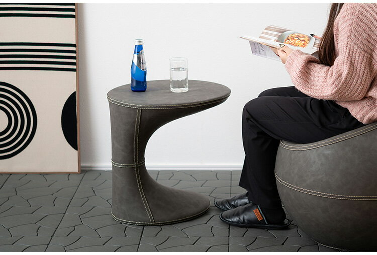 サイドテーブル PT-368 東谷 サイドテーブル おしゃれ 丸 ソフトレザー ベッド ソファ横 ソファー ソファーサイドテーブル テーブル ラウンド ステッチ 合皮 ブラウン 茶色 グレー モダン(代引不可)【送料無料】 [3]