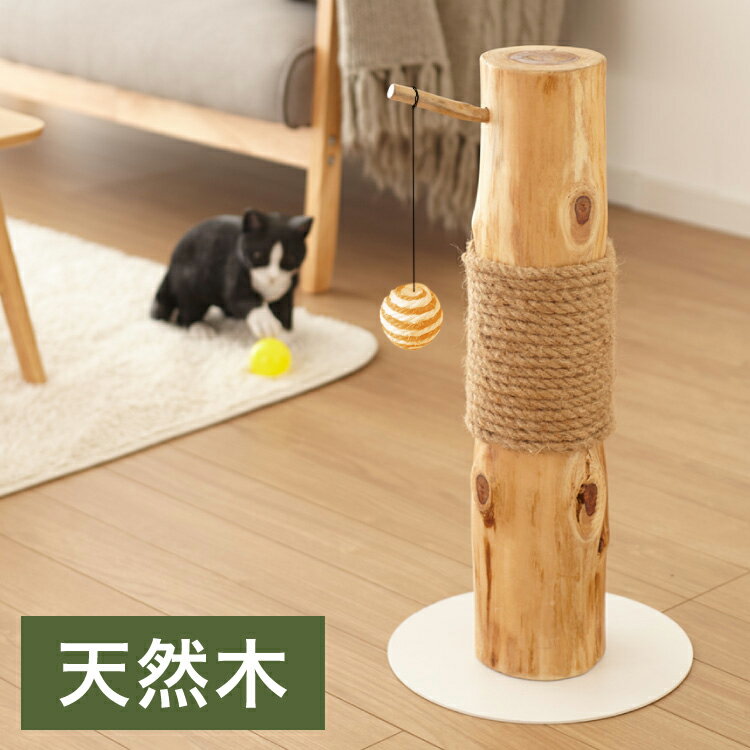 爪とぎ ポール 猫 天然木 高さ59cm 麻紐 据え置き 自然素材 おもちゃ付き 麻 置き型 極太 ナチュラル 北欧 猫用つめとぎ つめとぎ 爪研ぎ 爪とぎポール スクラッチポール 猫用 猫用品 おもちゃ 立って ペット用品 倒れにくい 【送料無料】のサムネイル